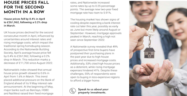 HOUSE PRICES FALL FOR THE SECOND MONTH IN A ROW, ADPL JUNE REPORT